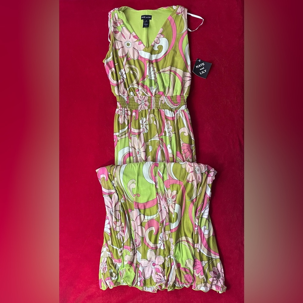 NWT Kate and Lily Women's Sleeveless Lined Floral Green Pullover Maxi Dress Sz:8